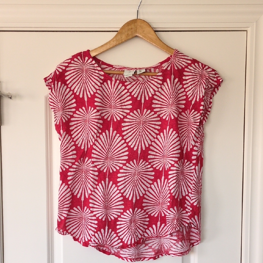 Joie Pink and White Floral Radiant Short Sleeve Blouse